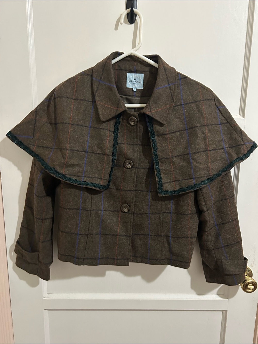 Miss Patina Cape Capelet Plaid Jacket
